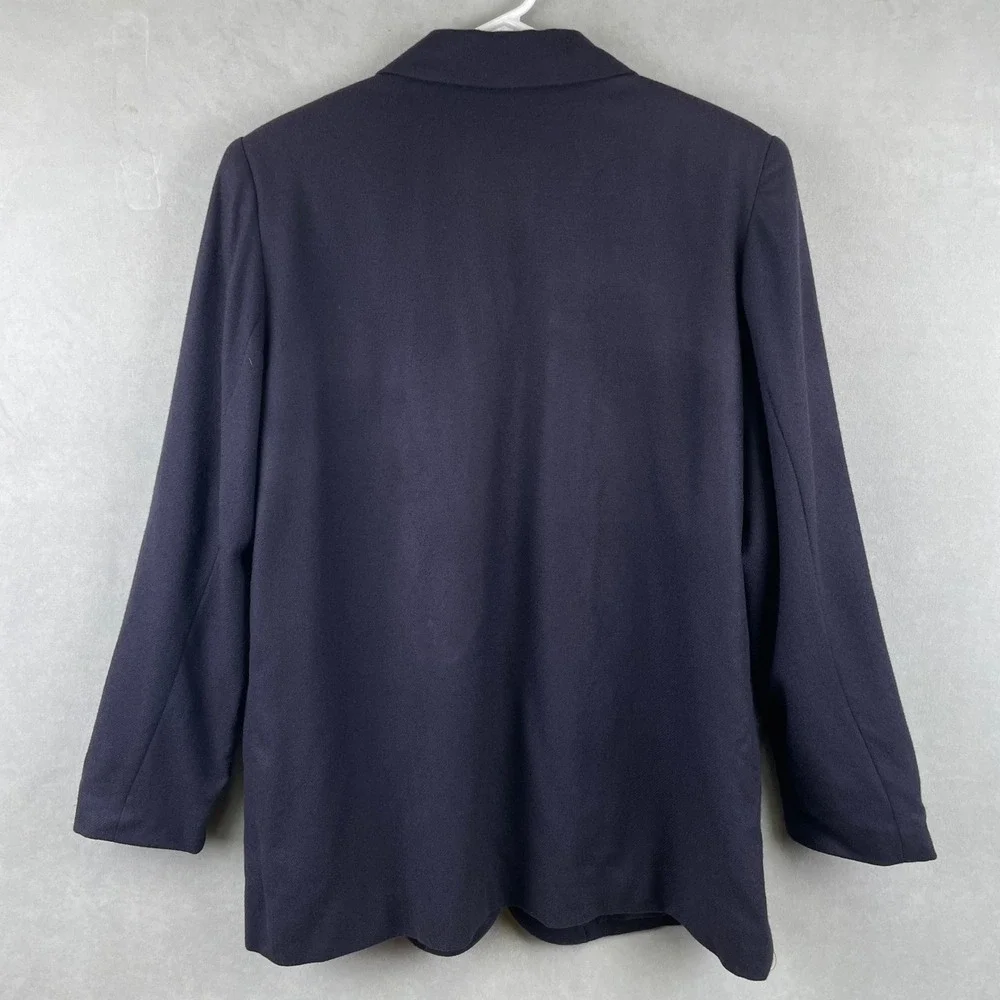 VTG Sag Harbor Petite Navy Blue 100% Wool Single Button Office Blazer Jacket 12P